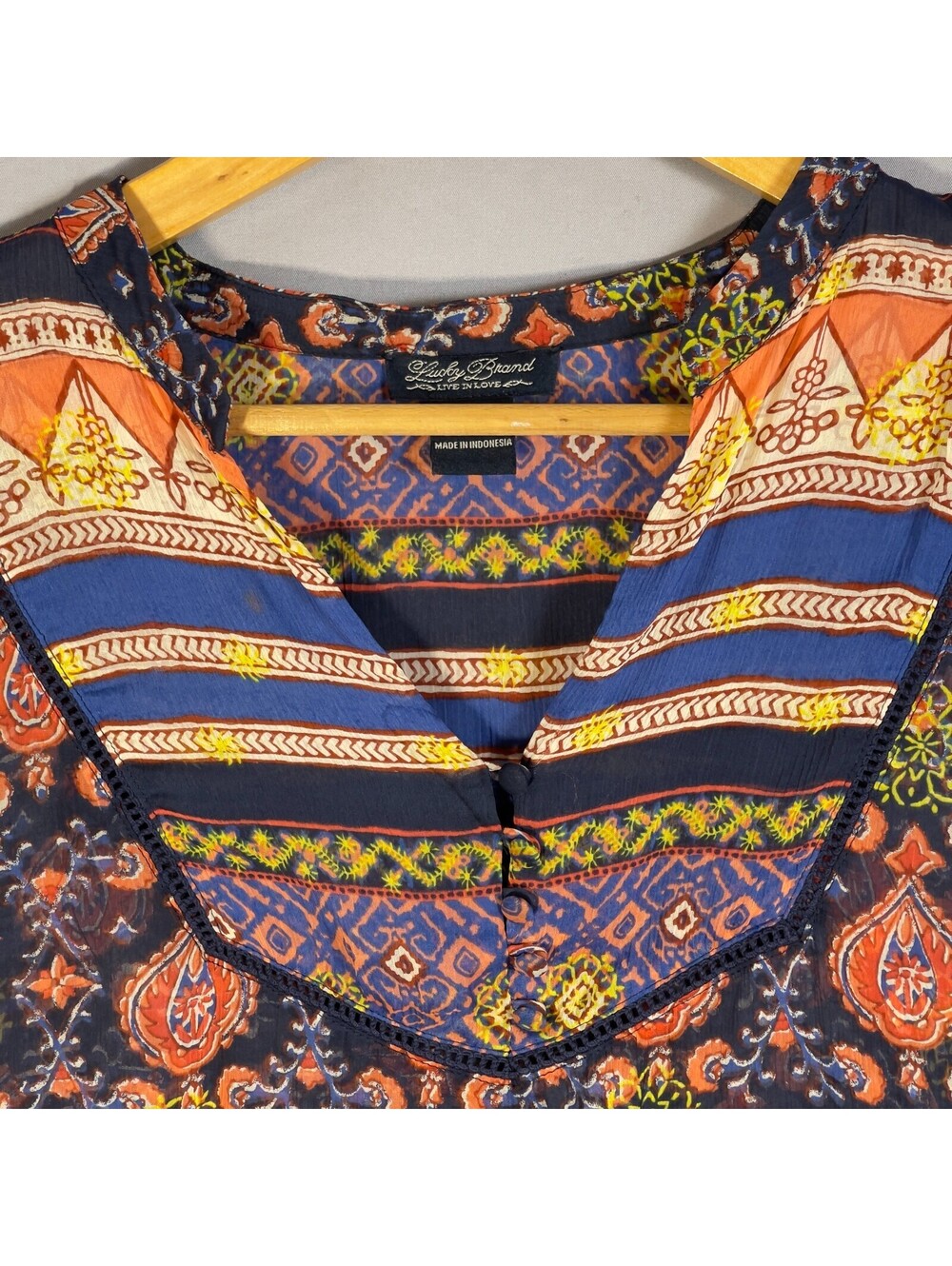 Lucky Brand Women's Sheer Button Down Boho Dopamine Dressing